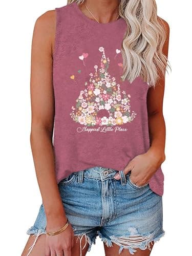 AMWIPE Magic Castle Tank Top for Women Magic Kingdom Graphic Shirt Tops Summer Vacation Vest DarkPink - Image 1