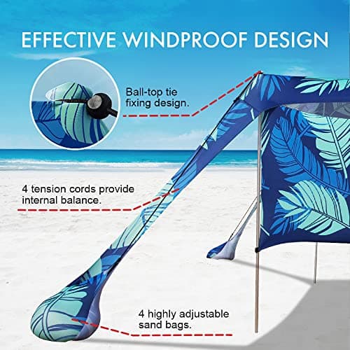 Beach Canopy Tent Shade with Sidewalls 10x10FT, 6.6FT Tall, UPF50+ Sun Shelter, Windproof & Water Resistant, Includes Guylines Sand Shovel Stability Poles, Easy Up for Beach Outdoor Camping Backyard - Thumbnail 3