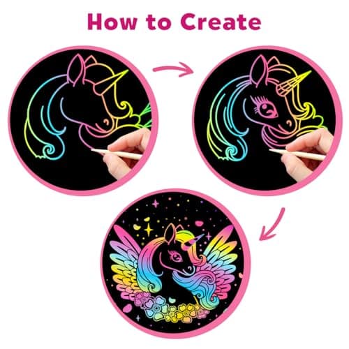 ZMLM Scratch Paper Art Crafts Kids Gifts, 100PCS Rainbow Scratch Paper Art for 3 4 5 6 7 8 9 Years Old Girls Boys, Arts and Crafts for Kids 4-6, Birthday Gifts Toys and Party Favors (Pink) - Thumbnail 4