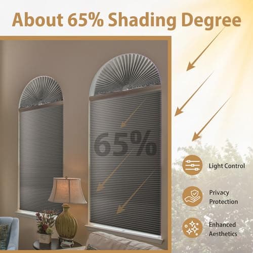 Zipcase 2 Pack Arch Window Shade, Arch Light Filtering Fabric Shade fit for Perfect Half-Round Arch Windows No Tools Installation, Grey, 72” x 36” - Thumbnail 3