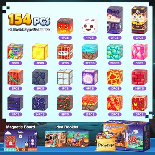 Playtigo 154PCS Magnetic Blocks Mine Magnet World Block Cubes Toy with Magnet Board for Kids Ages 4-8, Magnetic Tiles Kids Sensory Birthday Gifts Game Toys for Boys & Girls Ages 3+ - Thumbnail 5