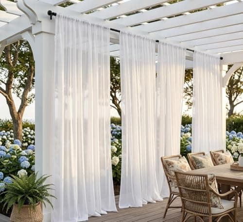 Draphelle Patio Screen Non-See-Through Outdoor Curtains Waterproof Sheer Lightweight Drapes for Porch Gazebo Garden Party Wedding Backdrop, White, W 52 x L 84 inch per Panel, 2 Panels - Image 1