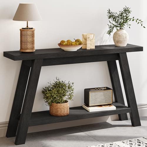 Tarnorci Black Console Table, 55Inch Entryway Console Tables 2-Tier Narrow Wood Console Table Behind Couch Sofa Tables for Living Room, Entryway, Hallway (Black) - Image 1