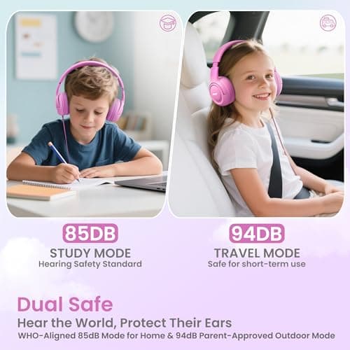 Acer Kids Headphones - 85/94dB Volume Limiter, Foldable Wired Over Ear Headphones for Travel, 3.5mm Jack, Toddler Headphones for School, Travel, iPad, Tablet, Pink Gradient, HK03 - Thumbnail 2