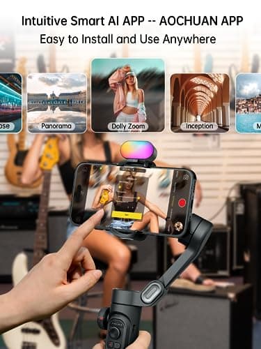 AOCHUAN Gimbal stabilizer for Smartphone,Gesture Control/face Tracking,Magnetic Fill Light,Foldable Handheld Phone Gimbal,3-axis stabilizer TikTok YouTube Vlog Recording XE kit - Thumbnail 5