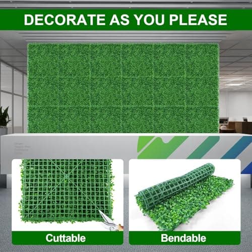 XUESON Artificial Boxwood Panels - 20x20 Inch Realistic Lush Green Wall Decor for Indoor & Outdoor Spaces - Weatherproof, UV Resistant, Tiles with Easy Installation(12PCS) - Thumbnail 2