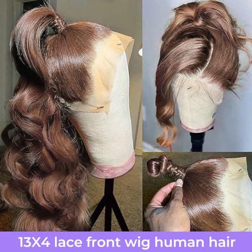 Ilyrion 32Inch Chocolate Brown Human Hair Wig Pre Plucked 12A Brown Wig Human Hair 13X4 HD Transparent Lace Front Wig Human Hair with Baby Hair Body Wave Human Hair Wig Bleached Knot - Thumbnail 5