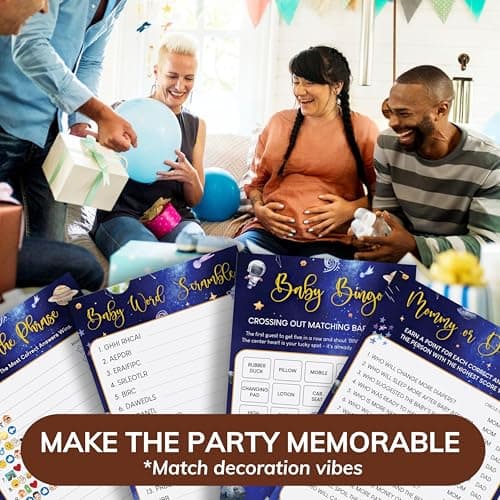 Woodamore Funny Baby Shower Games For Boy Girl - Space Baby Bingo Cards Word Scramble Mommy Or Daddy Game Activities, Over The Moon Shower Decorations - Thumbnail 6