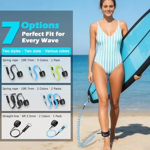 Mellbree Surfboard Leash, 10ft 7mm Premium Boogie Board Leash SUP Leash, Double-Side Rotatable Wirst Strap Paddleboard Rope Flexible for Leg Ankle Longboard Shortboard Stand-up Accessories - Thumbnail 6