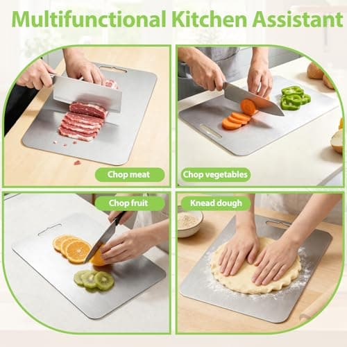 Titanium Cutting Boards for Kitchen - 100% Pure Double-Sided Food Grade Chopping Boards for Kitchen, Dishwasher Safe, Odor Resistant & Easy to Clean for Meat, Vegetables, Fruits (13.4“L x 9.1"W) - Thumbnail 3