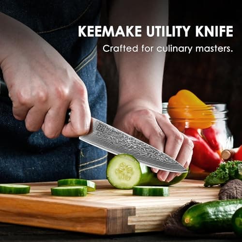 KEEMAKE Paring Knife, 5 Inch 67-Layer Damascus Steel Fruit Knife with Ergonomic G10 Handle, Multipurpose Kitchen Knife for Fruit and Vegetable Cutting - Thumbnail 6