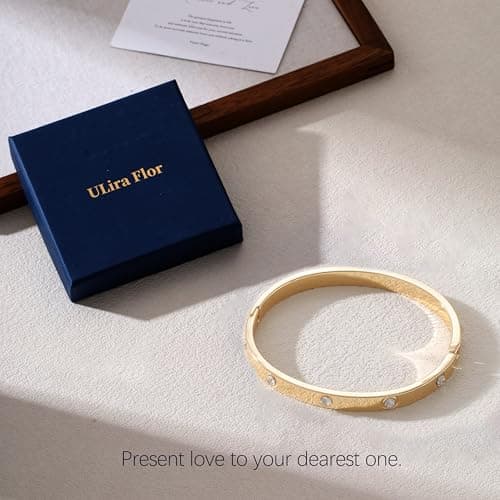 ULira Flor Gold Bangle Bracelet for Women, 18K Gold Plated Love Bracelet, Dainty Vintage Trendy, Waterproof, Non Tarnish, Fashion Jewelry Accessories, Gift Idea for Mother's Day, Valentine's Day, Christmas and Birthdays (Gold) - Thumbnail 5