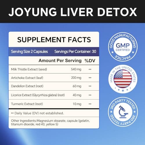 Joyung 540mg Milk Thistle Liver Support Supplement - Silymarin Complex with Artichoke, Dandelion Root & Turmeric - Supports Liver Health, Digestion & Metabolism - 60 Capsules - Thumbnail 2