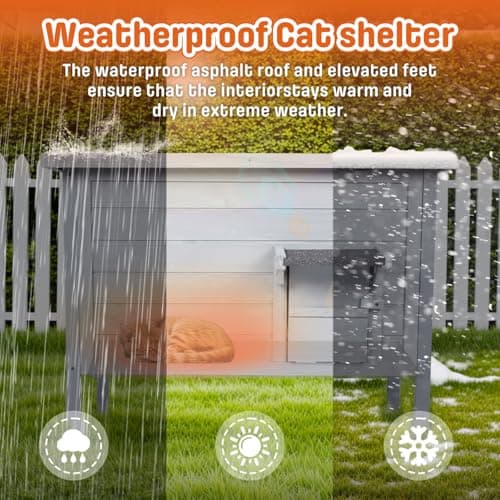 BRIOPAWS Outdoor-Cat-House-Insulated | Feral-Cat-Shelter for Winter | Weatherproof | Large Wooden Pet House for Multiple Cats | Foldable Ladder | Acrylic Side Window | Grey - Thumbnail 4
