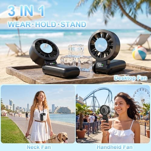 Pro Portable Handheld Fan with Ice Cooling, 5.5m/s High Speed Rechargeable Fan, Independent Switch, 135° Adjustable, 5-Speed, LED Display, Neck Personal for Travel Essentials, Concerts, Sports Events - Thumbnail 4