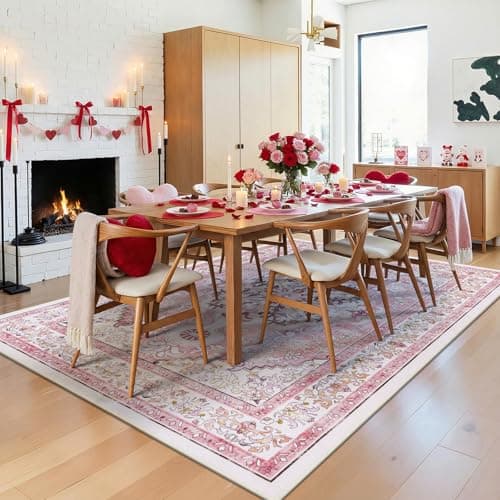 U'Artlines Pink Area Rug 5x7 Boho Washable Soft Carpet for Living Room Bedroom Dining Room Office Indoor Rugs for Home Decor - Thumbnail 6