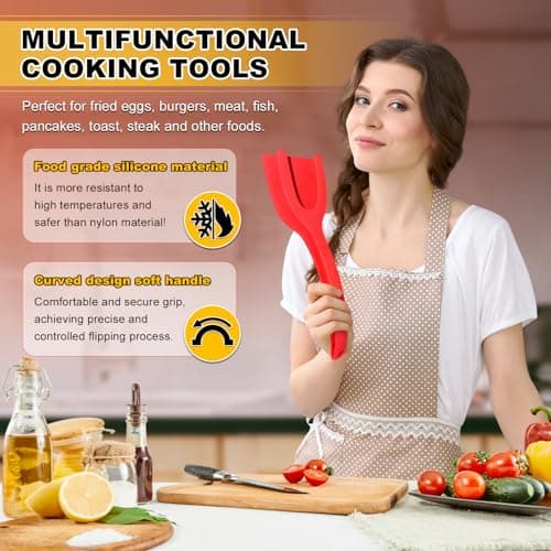 Silicone Spatula, BPA Free Kitchen Spatula, High Heat Resistant Rubber Spatulas, Ideal Kitchen Utensils for Non-Stick Pans, Sautéing, Frying, Baking, Turning and Flipping - Thumbnail 6