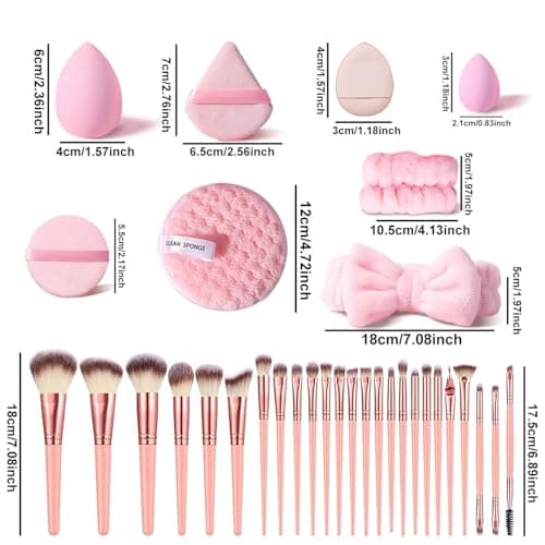 HGHDBT 46Pcs Pink Makeup Brushes Set Professional Makeup Kit Multi-functional Makeup Tool Set with Facial Makeup Accessories, Foundation Makeup Brush Kit Eye and Face Make up Brushes & Tools - Thumbnail 5