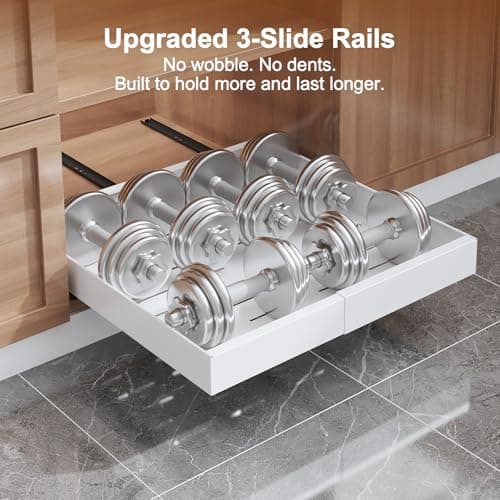 Tbzieoc Expandable Pull Out Drawer for Cabinets, 21" Deep, Adjustable 12–20" Width – Magnetic Dividers, Optional Riser, Heavy-Duty 3-Rail Glide, No-Drill Roll-Out Shelf Organizer for Kitchen, White - Thumbnail 6