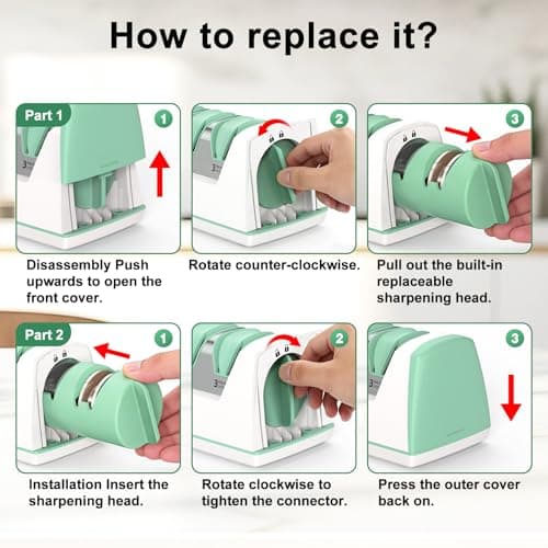 Electric Knife Sharpener with Replaceable Sharpening Head Easy to Change, 3-Stage & 15° Precision Angle Diamond Sharpening System for Metal Knives, Ceramic knives, Exquisite Gifts and Packaging - Thumbnail 6