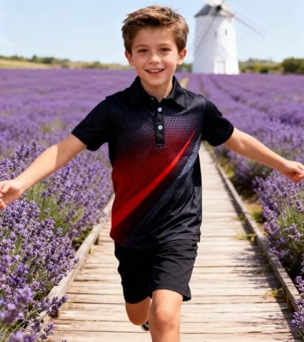 uideazone Boy's Polo Shirts Dry Fit Golf Shirt Short Sleeve Black Red Summer Sport Polo School Uniform Size 9-10 - Thumbnail 5