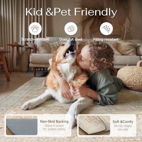 HUGEAR Area Rugs 3x5 Machine Washable Vintage Beige Brown Living Room Rug Throw Carpet Non Slip Stain Resistant Low Pile for Office Home Retro Aesthetic Modern Decor - Thumbnail 4