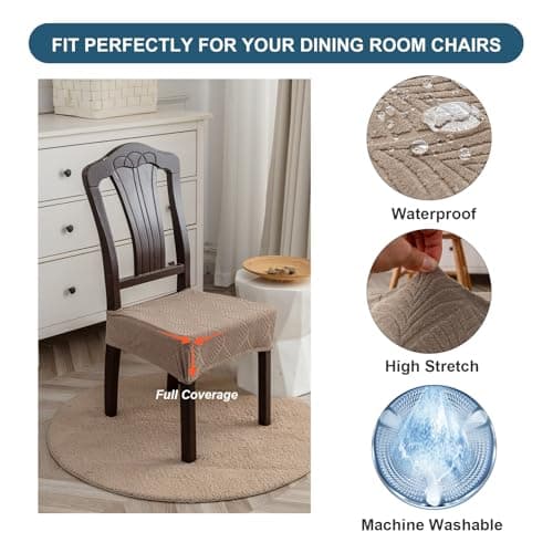 YUEANG Removable Washable Dining Chair Seat Covers Set of 2,Stretch Jacquard Chair Seat Cushion Protector Slipcovers, Rear Covers - Thumbnail 3