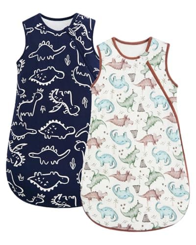 WYTbaby 2 Pack Baby Sleep Sack 1.5 TOG, 100% Cotton Wearable Blanket, 2-Way Zipper Baby Sleeping Bag,Blue Dinosaur Print，6-12Months - Image 1