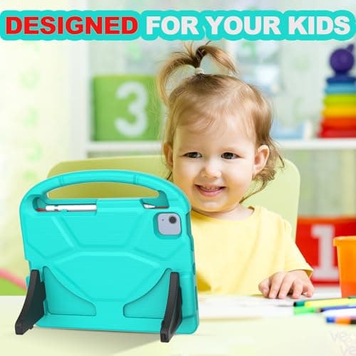 YIHE Kids Case for iPad A16 11th Generation (11" 2025) & 10th Gen (10.9" 2022) | Shockproof Tablet Cover with Built-in Screen Protector & Pencil Holder for iPad 10.9/11 Inch, Cyan Red - Thumbnail 4