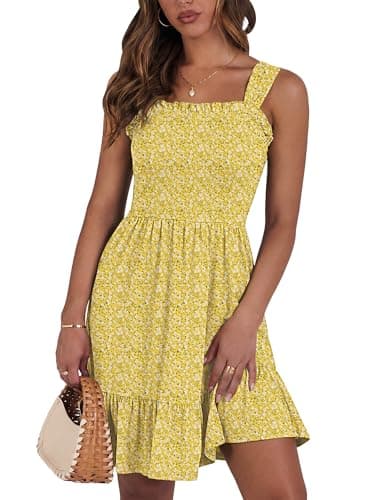UEAL Womens Casual Summer Sun Dresses Cute Knee Length Floral Sundresses 2026 X-Large Yellow Floral - Image 1