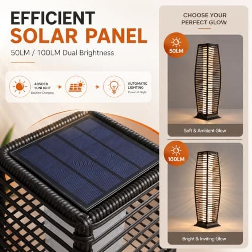 Grand patio Outdoor Floor Lamp Solar Powered Lantern Waterproof Wicker Boho Deck Lights for Garden Porch Decor, Large Crossover - Thumbnail 2