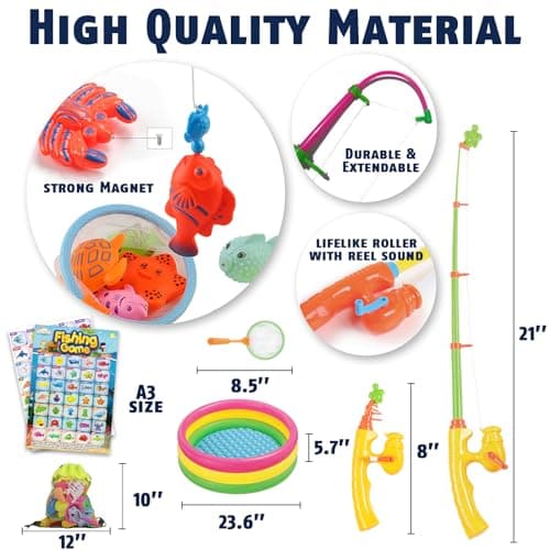 CozyBomB™ Magnetic Fishing Toys Game Set for Kids | Water Table Bathtub Kiddie Pool Party Pole Rod Net, Outdoor Plastic Floating Fish, Toddler Bath Color Ocean Sea Animals Birthday Gift Age 3-5 6 4-8 - Thumbnail 3