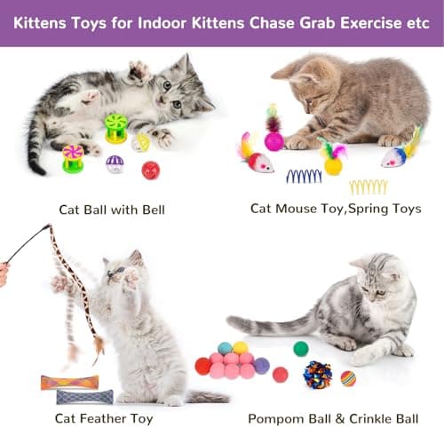 Retro Shaw 33Pcs Cat Toys, Large Cat Tunnels with Toys, Interactive Kitten Toys for Indoor Cats Kitty, Collapsible Cat Tube Tent Feather Wand Teaser Bell Fuzzy Ball Crinkly Springs Mouse - Thumbnail 6