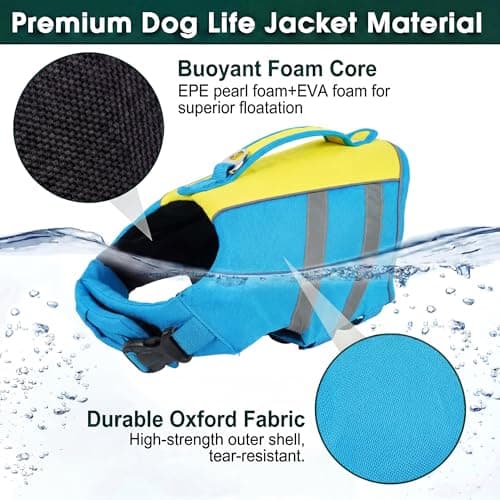 Kuoser Dog Life Jacket, High Flotation Dog Life Vest for Swimming & Boating, Adjustable Dogs Swim Vest with Rescue Handle, XS-XXL Reflective High Visibility Lifejacket for Small Medium Large Dogs - Thumbnail 3