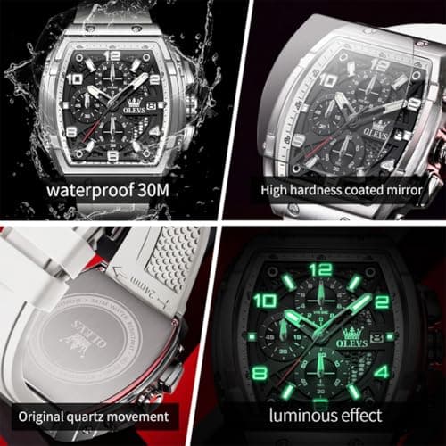 OLEVS Men Watch Classic Quartz 3ATM Waterproof Fashion Men Watch with Numerals 24mm Width White Silicone Strap Black Face with Date Bussiness Dress Watch for Men for Daily Use Relojes De Hombres - Thumbnail 5