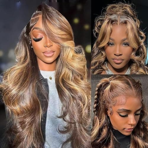 FFEGG 30 Inch Ombre Lace Front Wig Human Hair 13x4 Highlight Body Wave Wig Human Hair 4/27 Colored Honey Blonde HD Lace Frontal Wigs For Women Glueless Pre Plucked with Baby Hair - Thumbnail 2