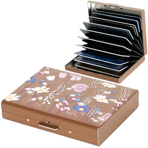 BONSYL® Credit Card Holders with RFID-Blocking, with 10 Slots for Women Men, Slim Credit Card Metal Wallet. (10 Card/Rose Gold/Flower) - Image 1