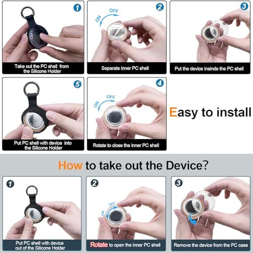 4Pack,Compatible with Airtag Holder Case with Keychain IPX8 Waterproof,Shockproof GPS Tag Tracker Cover [Anti-Scratch] [PC+Silicone] for Item Finders Case for Pets,Kids,Luggages-Black/Blue/Green/Red - Thumbnail 6