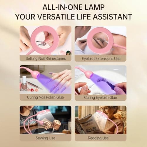 AORAEM LED UV Nail Lamp: Double-Headed Gooseneck Lamp for Gel Nails, LED Flash Cure Lamp with 6X Magnifier Home DIY Salon, Pink - Thumbnail 2