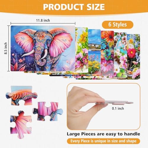 6 Packs 20 Large Piece Puzzles for Seniors with Dementia│Alzheimer’s Puzzles Memory Cognitive Games Easy Jigsaw Puzzles for Elderly Seniors with 6 Storage Bags(Animal) - Thumbnail 2