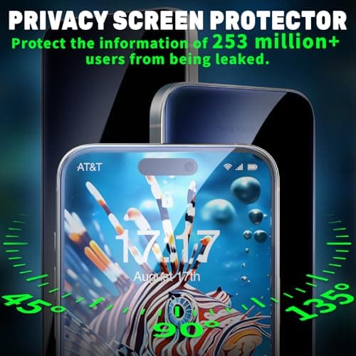 jpyyw 3 Pack Pack Screen Protector for iPhone 16 [6.1 inches] iPhone 15 iPhone 14 Tempered Glass Film, 2 HD 1 Anti Spy Privacy with Installation Frame [Drop Protection] 9H Hardness Scratch Resistant - Thumbnail 3