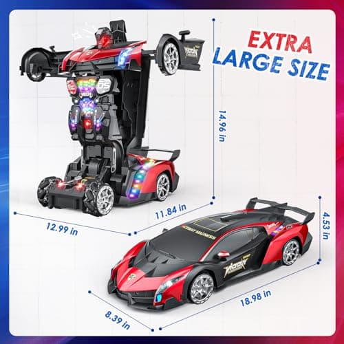 Holyton 1:10 Scale Transforming RC Car & Robot with Gesture Control, 80 Mins Play (2 Batteries), One-Button Transformation, LED Lights & Sound Effects – STEM Gift for Boys & Girls Ages 5-12 - Thumbnail 3