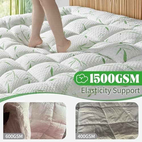 LIANLAM 3 Inch Mattress Topper Queen Size - 1500GSM 3D+7D Down Alternative Fill Pillow Top Mattress Pad, Viscose Made from Bamboo Cover, Extra Firm for Back Pain, 6"-18" Deep Pocket (60"x80") - Thumbnail 3