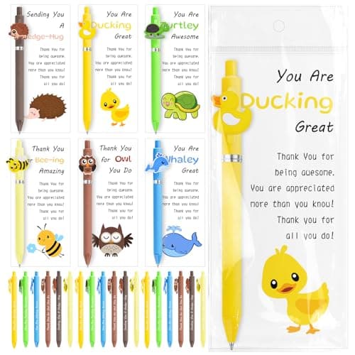 Auch Employee Appreciation Gifts Bulk – 30 Pack Inspirational Animal Ballpoint Pens with Funny Thank You Cards for Coworkers, Teachers, Team & Staff (Multicolor)