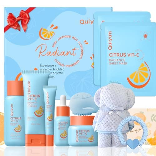 QUIYUM Citrus & Vit-C Glow Up Skin Care Set - 6-Step Daily Routine with Cleanser, Toner, Serum, Eye Cream, Moisturizer & Face Mask, Facial Gift Set for Women Preteens Girls, for Fresh Radiant Skin - Image 1