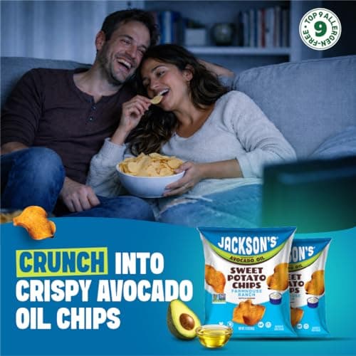 Jackson’s Sweet Potato Kettle Chips Avocado Oil Variety Pack made with Premium Oils (1.5 oz, Pack of 18) Sea Salt, Ranch, and BBQ Flavors - Allergen-friendly, Gluten Free, Vegan - Thumbnail 5