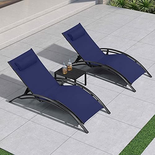 PURPLE LEAF Patio Oversized Chaise Lounge Chair Set with 2 Side Table Pool Outside Adjustable Recliner Chairs for Beach Outdoor Sunbathing Tanning Poolside Loungers Chair - Thumbnail 4