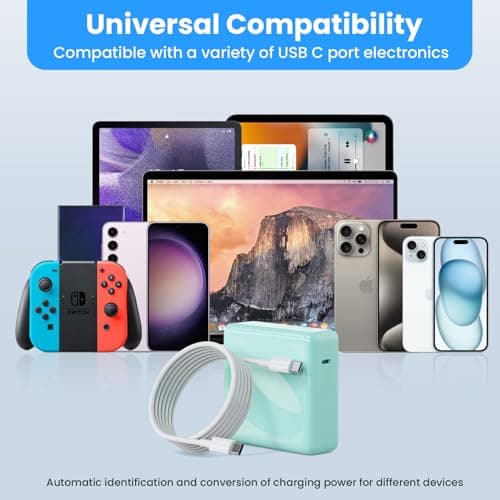 Kioson Mac Book Pro Charger - 120W USB C Charger Fast Charger, Compact Laptop Charger Adapter Compatible with USB C Port MacBook Pro/Air, iPad Pro, Samsung Galaxy and All USB-C Devices (Light Green) - Thumbnail 3