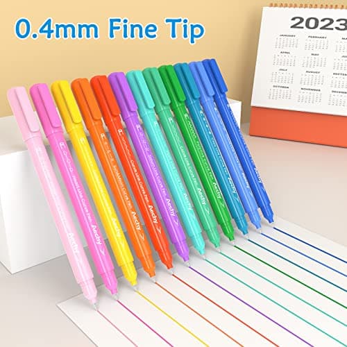 AECHY 12Pcs Dual Tip Markers Pens for Note Taking, Curve Highlighter with 10 Different Curv Shapes & 12 Colors Fine Lines, Colored Curve Pen for Students,Planners,Teachers, Scrapbook Supplies - Thumbnail 4