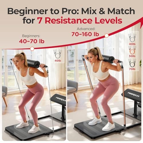 FEIERDUN HT1 Adjustable Hip Thrust Machine for Home Gym, Progressive Glute Training System with Barbell-Style Squat, Padded Support Bar, 7-Level Resistance Bands, Heavy-Duty Steel Frame - Thumbnail 4